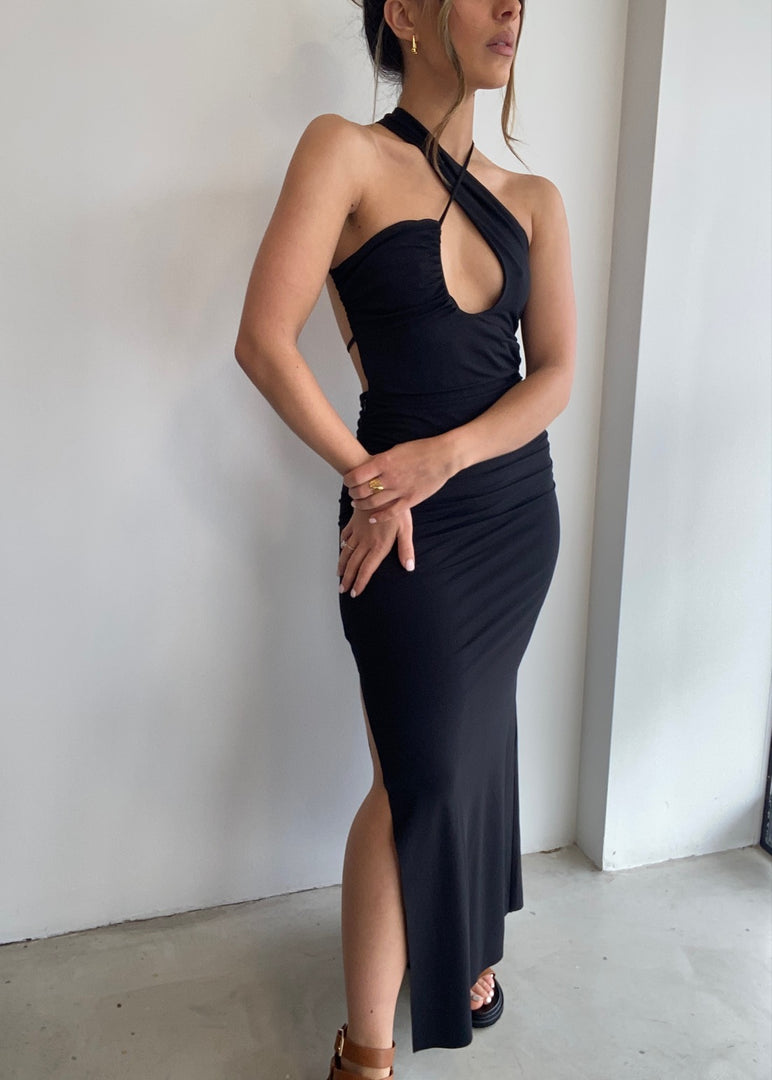 MONTANA CROSS OVER DRESS - BLACK