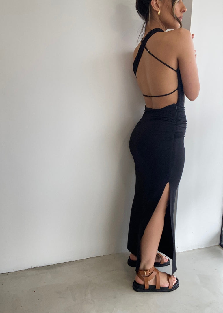 MONTANA CROSS OVER DRESS - BLACK