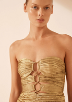 Load image into Gallery viewer, ROYALE STRAPLESS MINI DRESS GOLD
