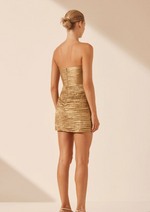 Load image into Gallery viewer, ROYALE STRAPLESS MINI DRESS GOLD