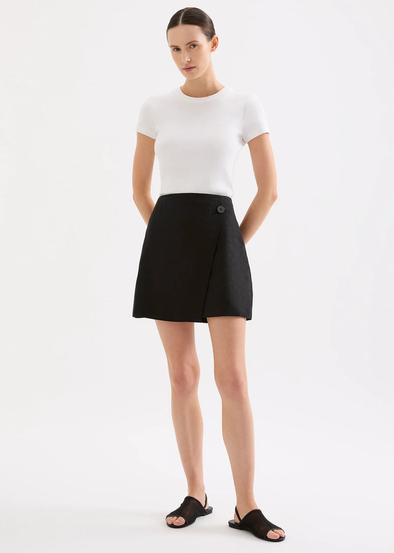 THILDA LINEN SKIRT -BLACK