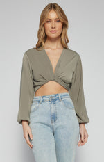 Load image into Gallery viewer, TILLY TIE BLOUSE KHAKI
