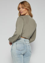 Load image into Gallery viewer, TILLY TIE BLOUSE KHAKI
