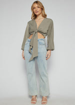 Load image into Gallery viewer, TILLY TIE BLOUSE KHAKI
