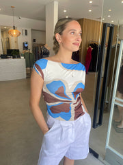 CIELO Blue Abstract Asymmetric Mesh Top