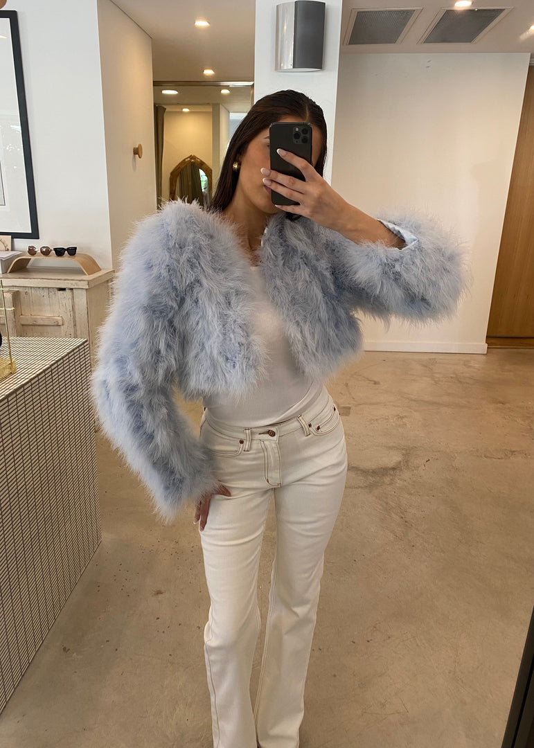 MANHATTAN CROP JACKET - BABY BLUE