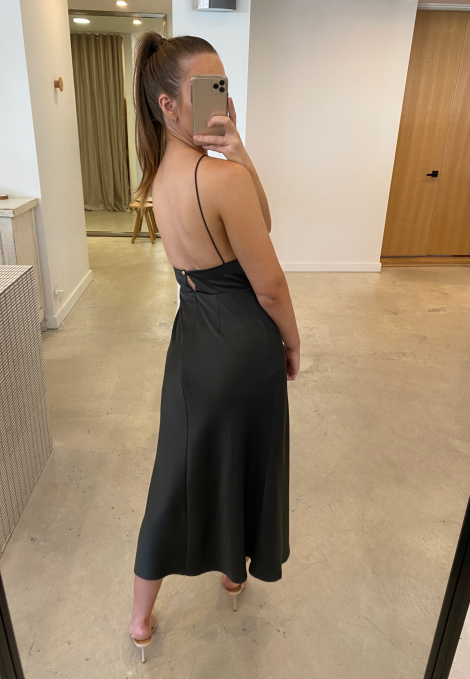 PINNACLE SLIP MIDI DRESS - DEEP OLIVE